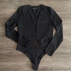 House of Harlow 1960 Black V-Neck Bodysuit Long Sleeve Top